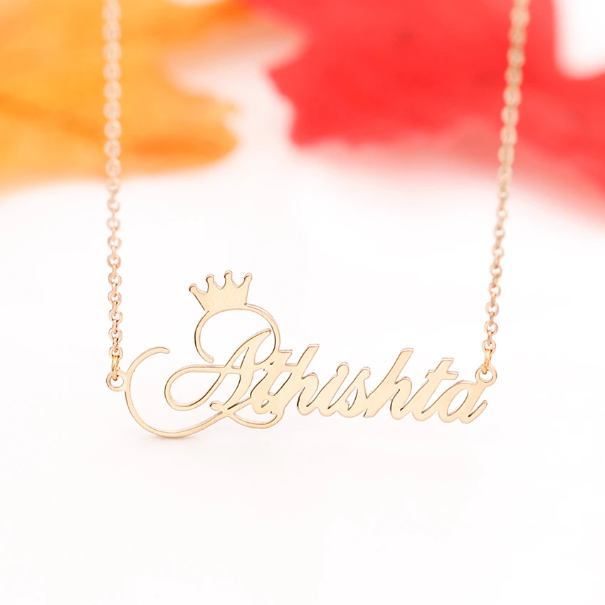 Handmade Jewelry Personalized Crown Name Necklace Stainless Steel Customized Letter Initials Nameplate Pendant Sister Jewelry