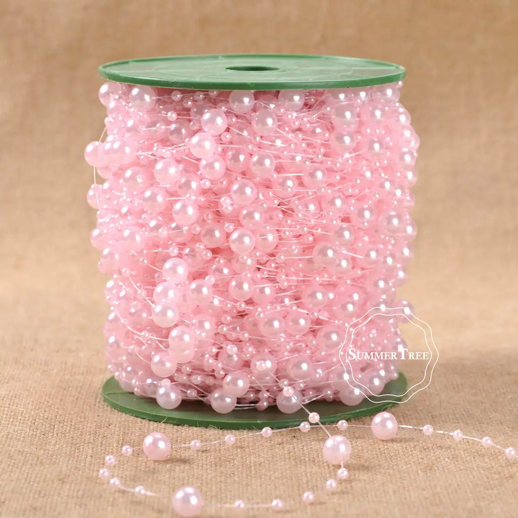 5 Meters Fishing Line Artificial Pearls Beads Chain Garland Flowers Wedding Party DIY Craft Decor Ivory White Pink Light blue