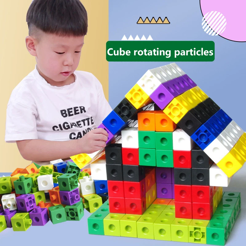 100/200Pcs Graphics Linking Counting Cube Snap Blocks Teaching Math Stacking Cube Building Kit Kids Early Educational Toy Gifts