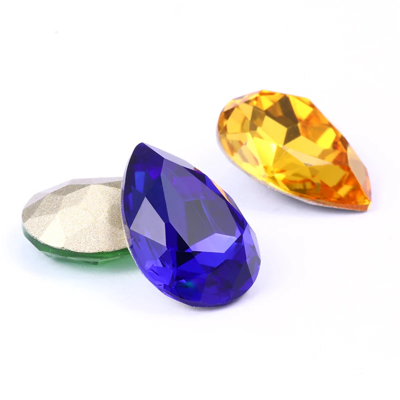 4 Sizes Shining Tear Drop K9 Glass Rhinestones Glass Crystal Pointback Rhinestones Glue on Garment Crafts Jewelry Accessories