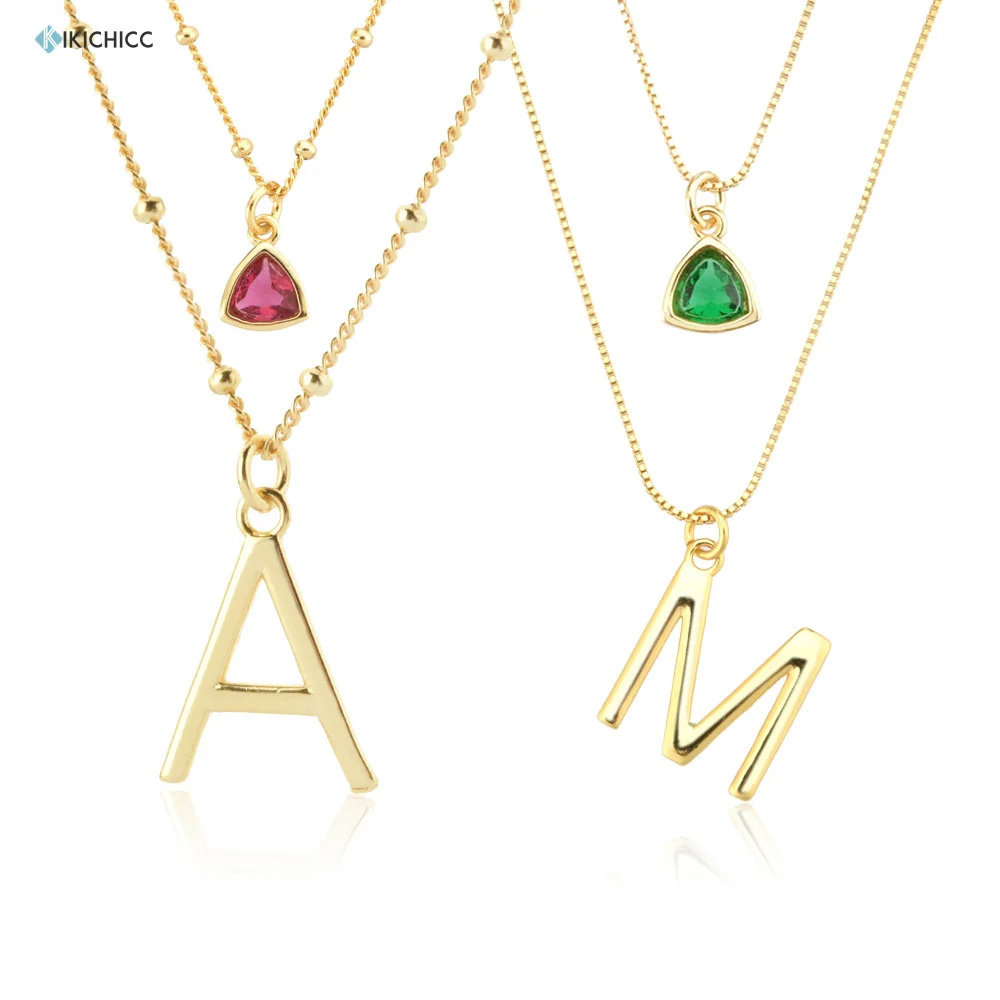 KIKICHICC 925 Sterling Silver Gold Initial & Birthstone Charm Necklace Accessories Long Chain Letter Zircon Pendant Jewelry Gift