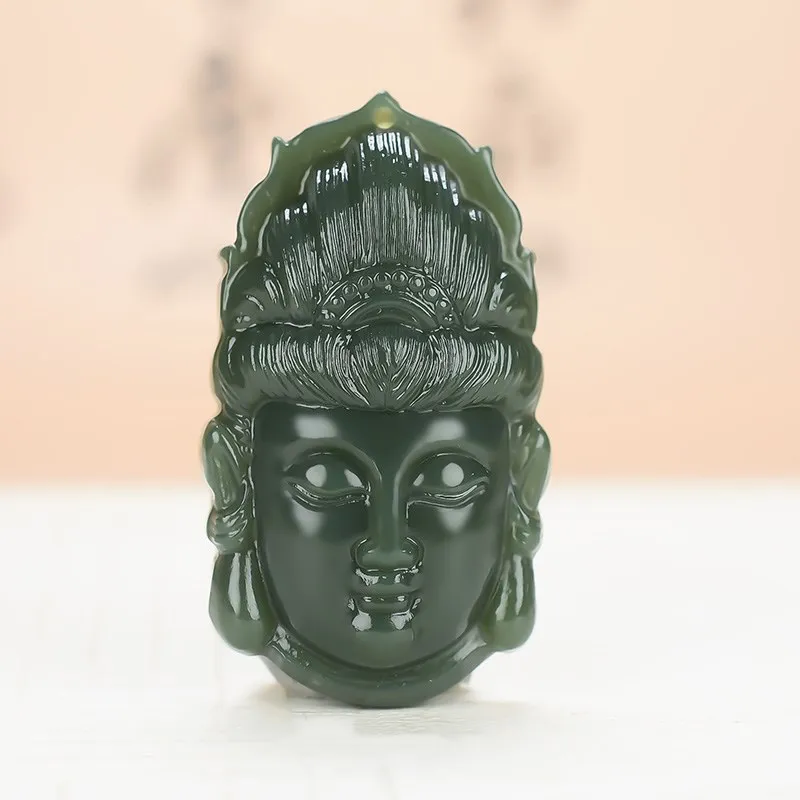 

Natural Hetian jade guanyin Bodhisattva Head Jade Pendant Jewelry Lucky Safety Auspicious Amulet Jade Pendants Jade Fine Jewelry