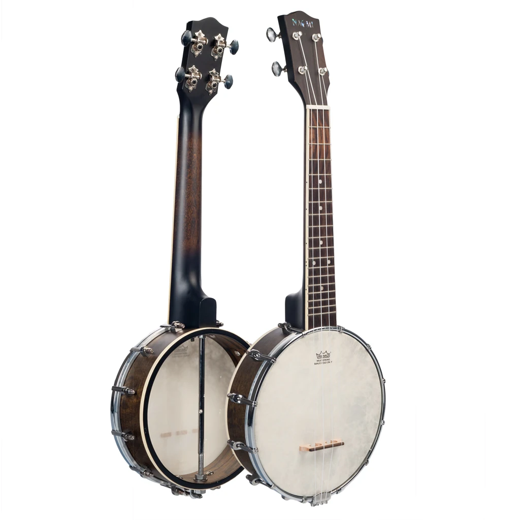 NAOMI 23 Inch Banjo 18 Frets Concert Scale 4 String Banjolele Satin Vintage Mahogany Chrome-Plated Hardware w/Carrying Bag