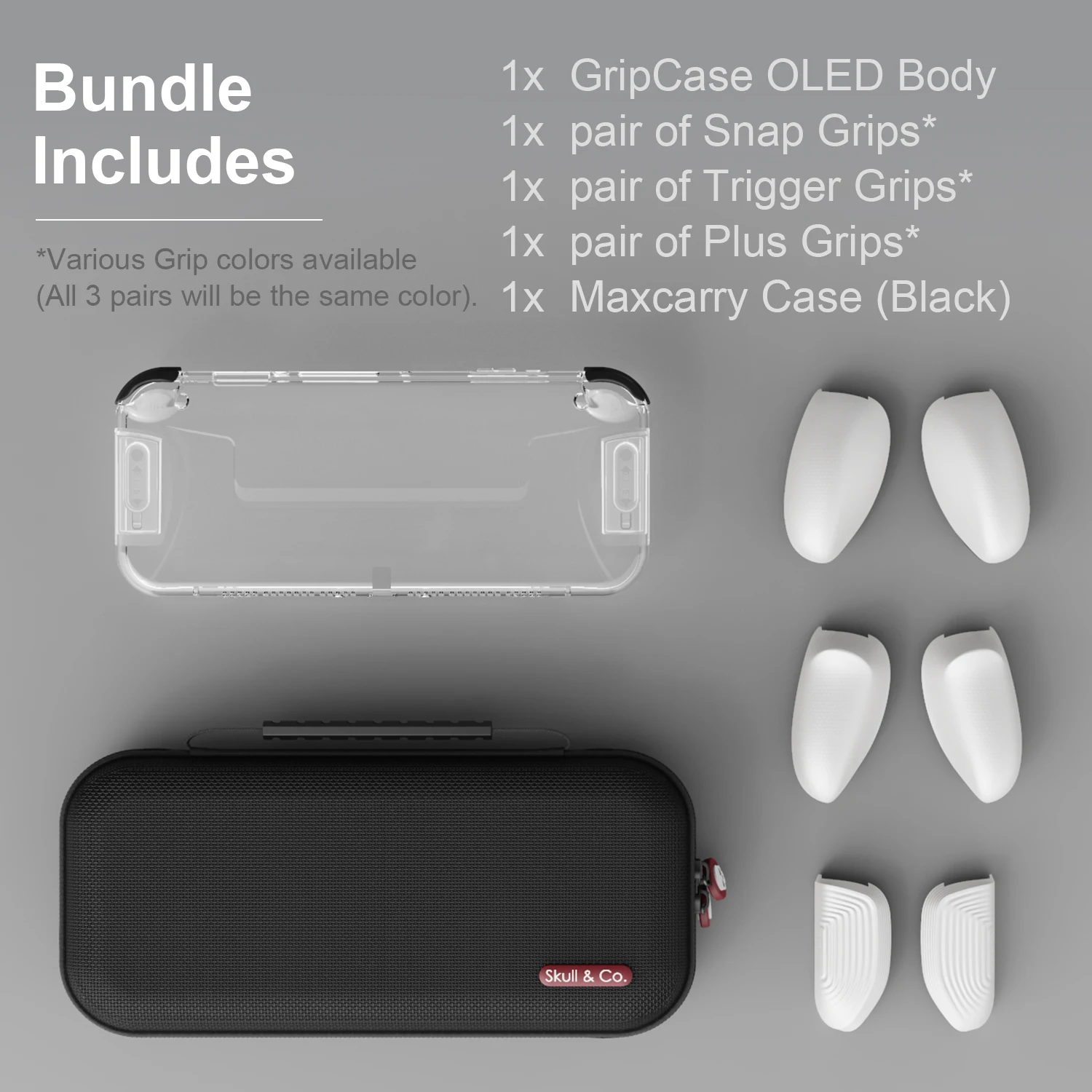 Skull & Co. GripCase OLED Bundle Dockable Transparent Protective Cover MaxCarry Case Storage Bag for Nintendo Switch OLED