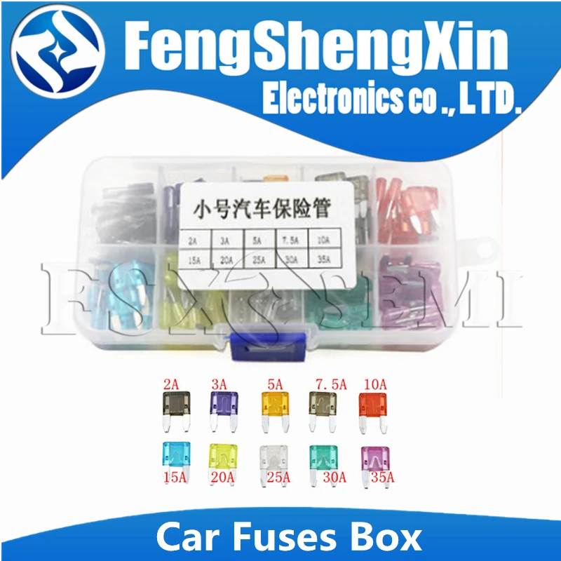 10values*10pcs Car Fuses 2A 3A 5A 7.5A 10A 15A 20A 25A 30A 35A Amp +Box Clip Assortment Auto Blade Type Fuse Set Truck Auto