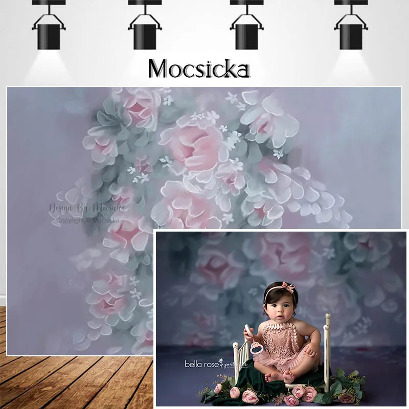 

Mocsicka Light Pink Hand Painted Flowers Photocall Background Photo Studio Fantasy Blooming Floral Birhtday Photography Backdrop