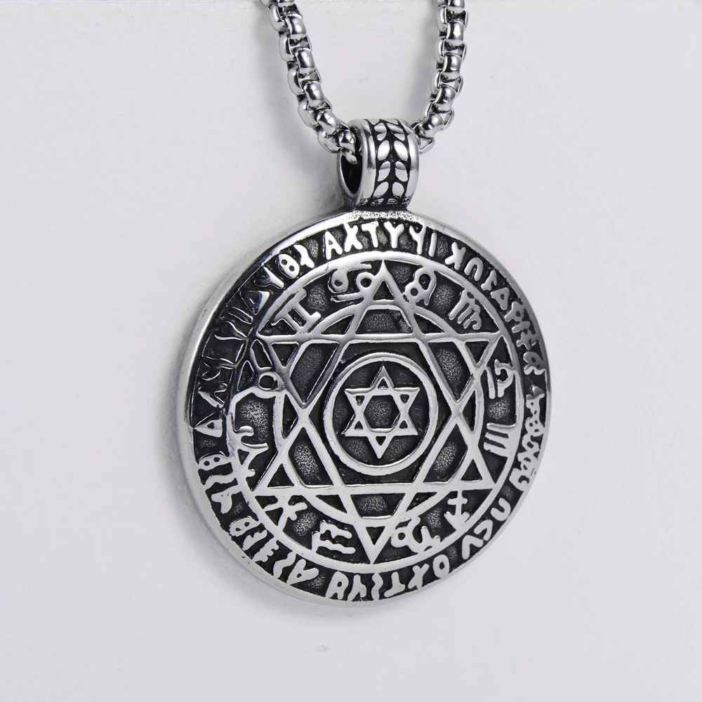 Hot Sell Stainless Steel Norse Viking Pendant Necklace Large Rune Pentacle Pendant Pentagram Jewelry Wiccan Necklace Norse Pagan