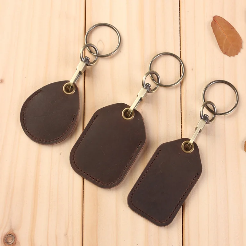 Brand Leather RFID Keychain Key Ring Water Drop Doorlock Access Control RFID Tags ID Card Case Rectangular Round Fashion Keyring