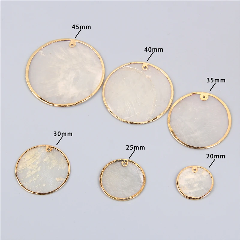 White Natural Shell 20-45mm Transparent Mother of Pearl Shell Beads Round Flake Pendant for Making Jewelry DIY Bracelet Charms