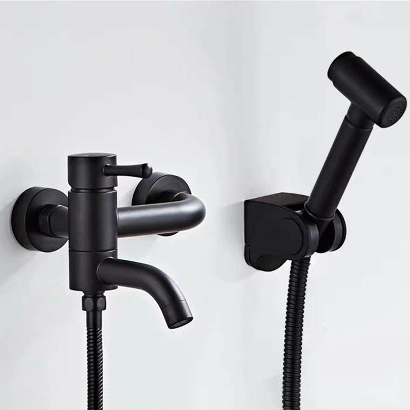 

Shower Faucets Chrome/Black Brass Bathroom Wall Mounted Bathtub Shower Faucet ABS Hand Shower Head Sets Cold Hot Water Mixer Tap