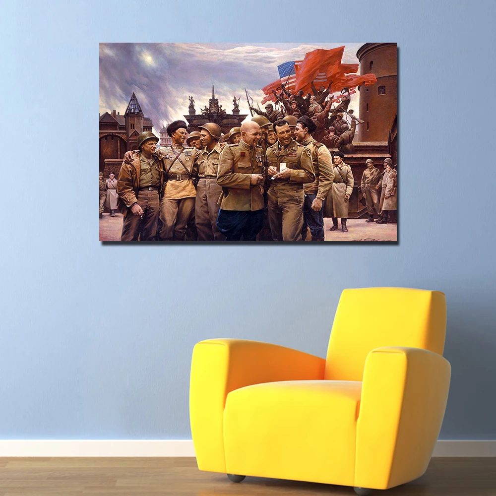 Meeting of Allied and Soviet Troops on The Elbe Canvas Painting Home Decor Poster Wall Art Pictures for Living Room