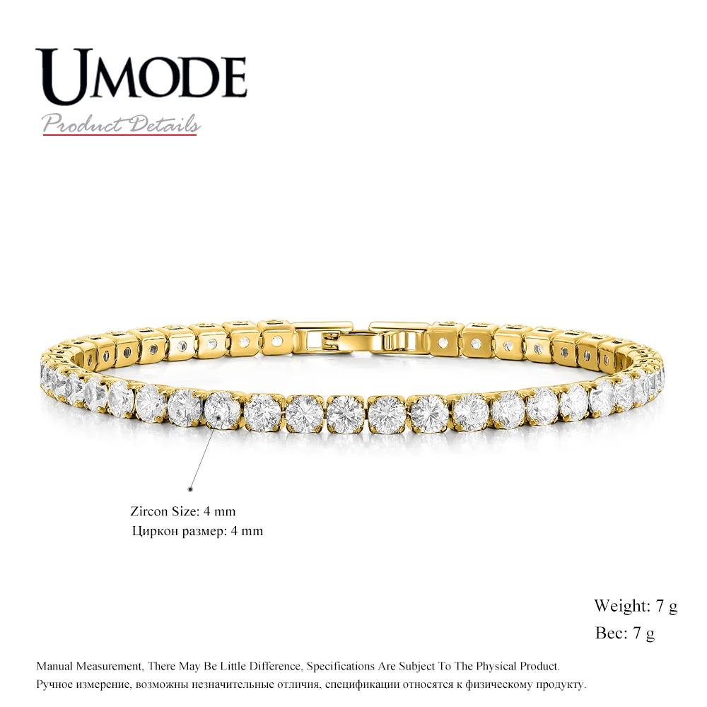 UMODE Gold Color Clear Cubic Zirconia Crystal Tennis Bracelet for Women GoldS Chain Jewelry Party Anniversary Accessory UB0097L