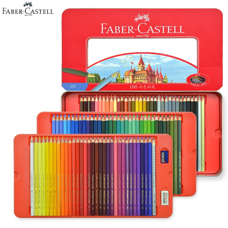 100 цветов Faber Castell, классические цветные карандаши, жестяной набор для художников, рисования, эскизов, книжка-раскраска, детские художественные товары премиум-класса