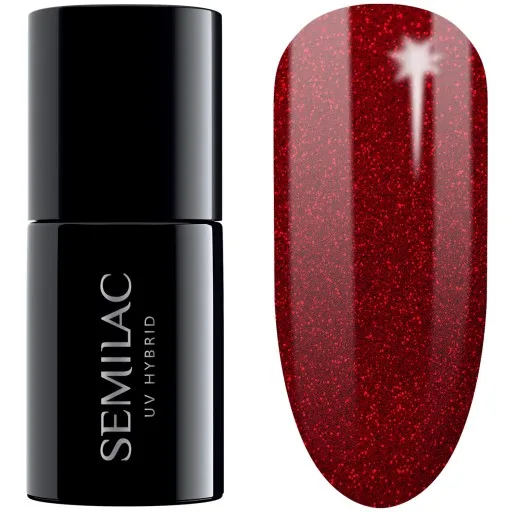 Semilac Pretty Red Glitter 347 semi-permanent coverage, UV hybrid nail polish texture Gel