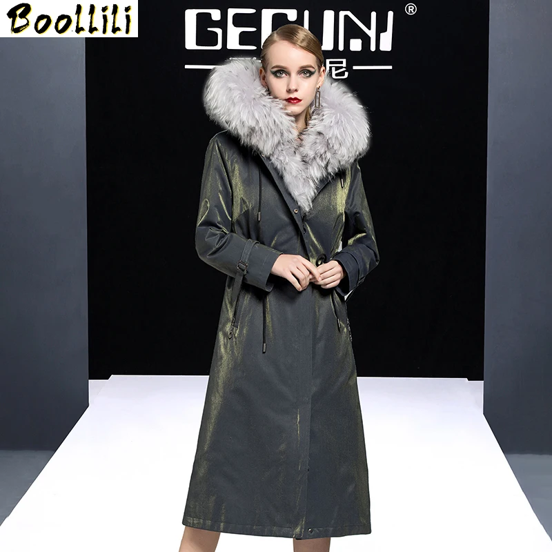 Fur Boollili Real Coat Natural Rabbit Fur Liner Parka Winter Jacket Women Raccoon Fur Collar Long Jackets for Women Overcoat