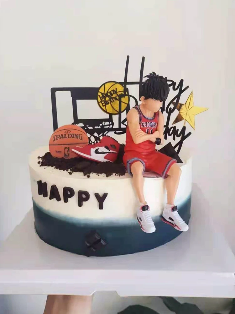 Tema del basket Buon compleanno Cupcake Topper Carino Sport Fans Cake Topper per ragazzi Festa di compleanno Dessert Decorazioni per torte Regalo