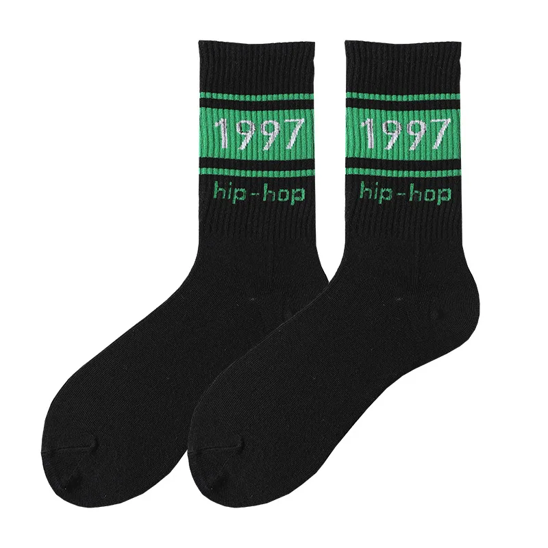 Euro Popular Logo 1997 Digital Street Hiphop Sports Men's SOCK Alphabet Cotton Women In the Stockings