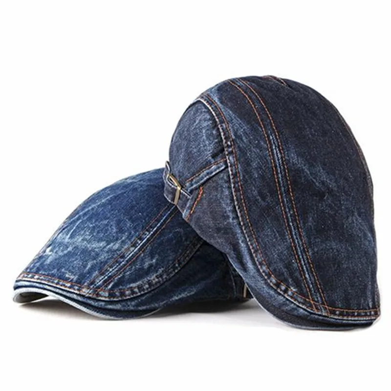 Spring Summer Solid Color Newsboy Caps Men Washed Denim Cotton Flat Peaked Cap Women Painter Beret Hats 16