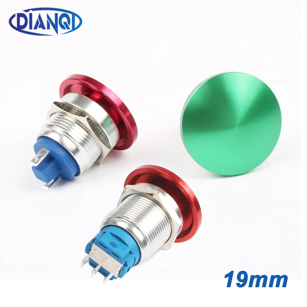 19mm Metal aluminum mushroom head switch Push Button Switch Momentary self-locking 1NO Car press button 2pin terminal 19MG/L.F.C