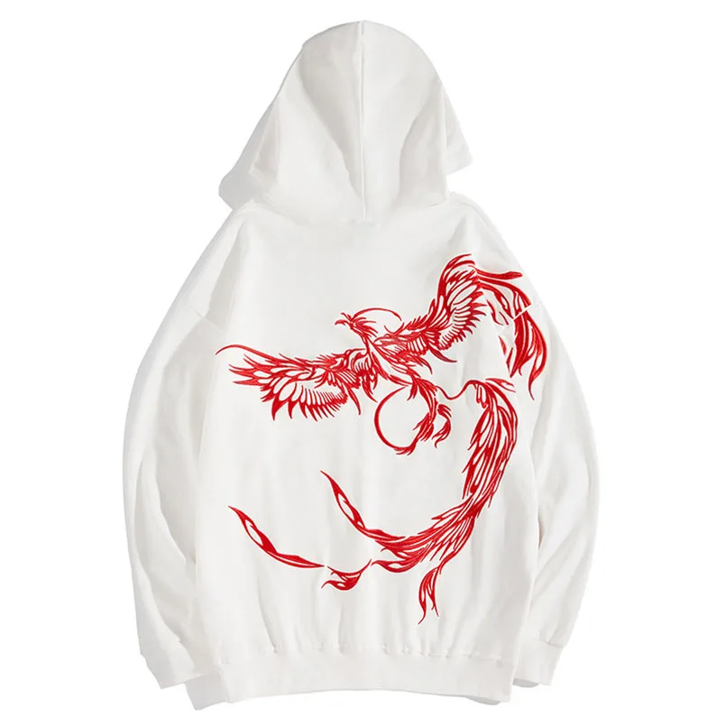 Autumn Phoenix Embroidery Hooded Sweatshirt Men Long Sleeve Oversize Sukajan Hoodies Branded Men's Jmpers Teenagers 2024 Spring