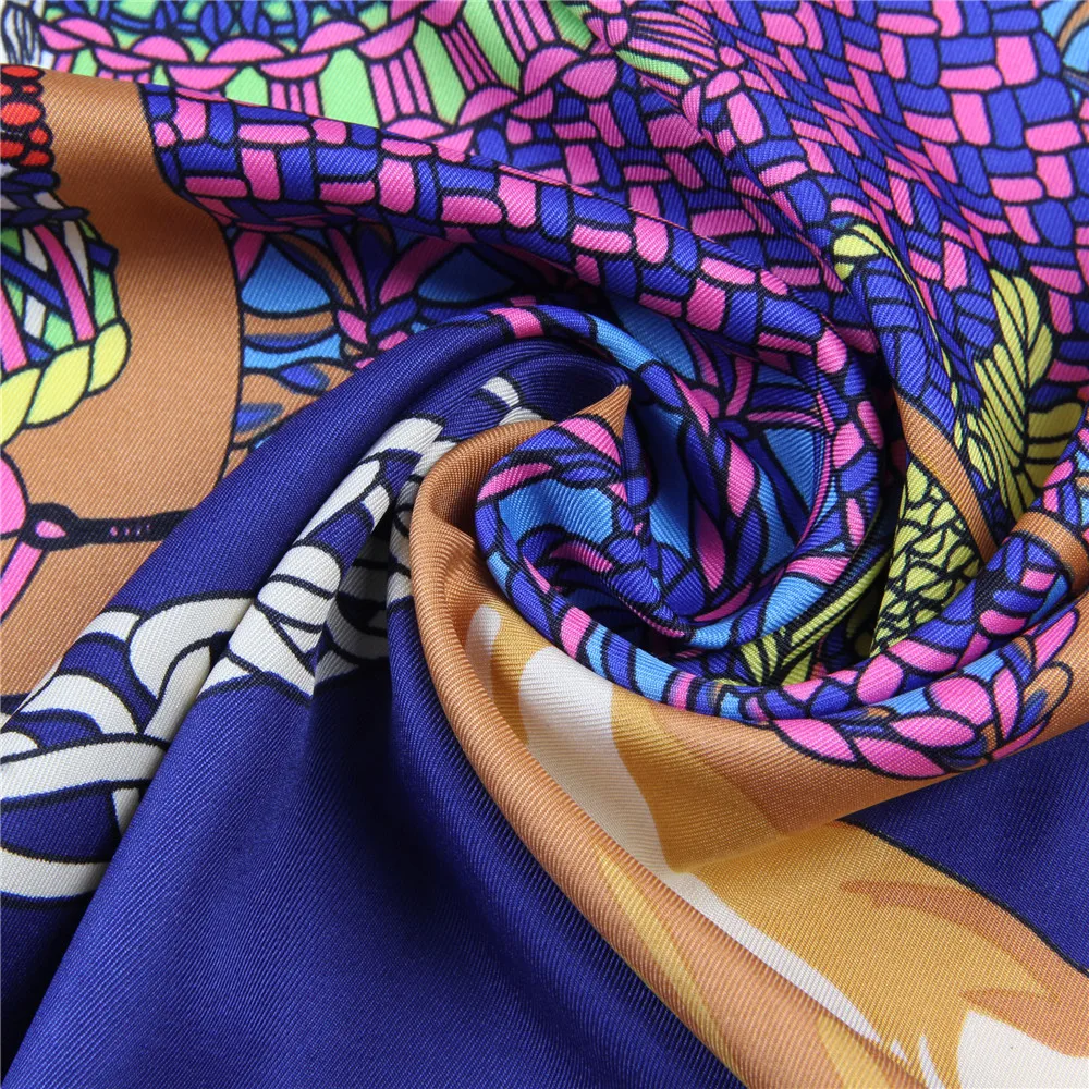 Manueller handgerollter Twill-Seidenschal für Damen, Paukendruck, quadratische Schals, Echarpes, gekräuselte Foulards, Femme, Wickeltuch, Bandana, Hijab, 90 cm – Detail 4