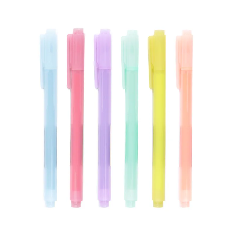 6pcs Soft Brush Tip Color Highlighter Pens Set Fluorescent Spot Liner Marker Drawing Office School A6055