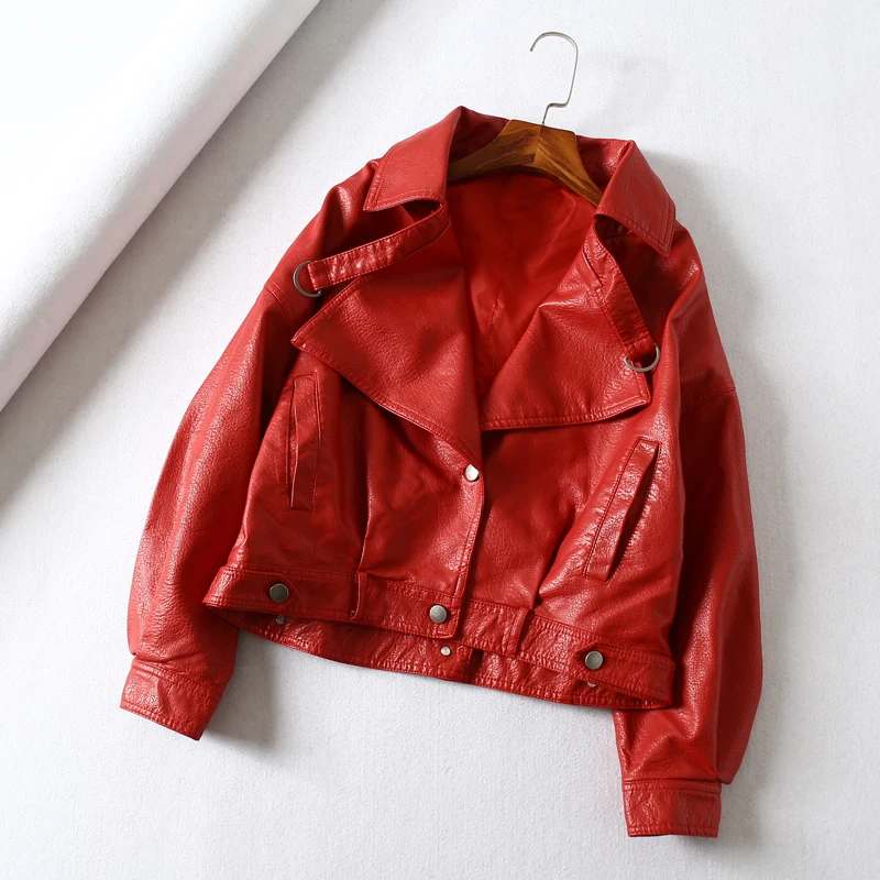 Chaqueta de cuero Pu con manga de murciélago para mujer, estilo novio, motocicleta, calle, verde, suelto, nuevo
