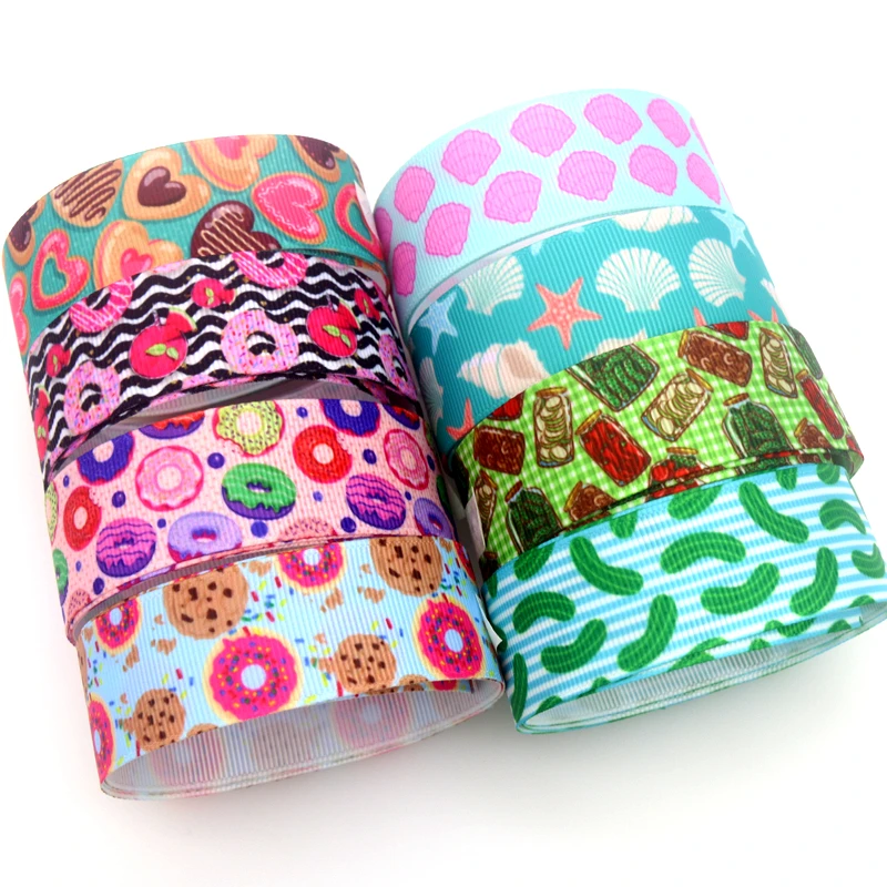 DHK 50yards Donuts Shell Pickle Cucumber Printed Grosgrain Ribbon Accessory Hairbow Headwear Decoration DIY Craft S1528