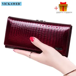 VICKAWEB Long Thick Wallet Female Fashion Alligator Purse Women Genuine Leather Standard Wallets Hasp Womens Wallets And Purses