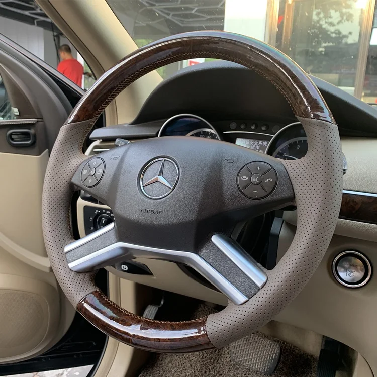 For Mercedes-Benz R350 R320 R300 GL450 ml350 DIY custom imitation peach wood leather steering wheel cover auto parts