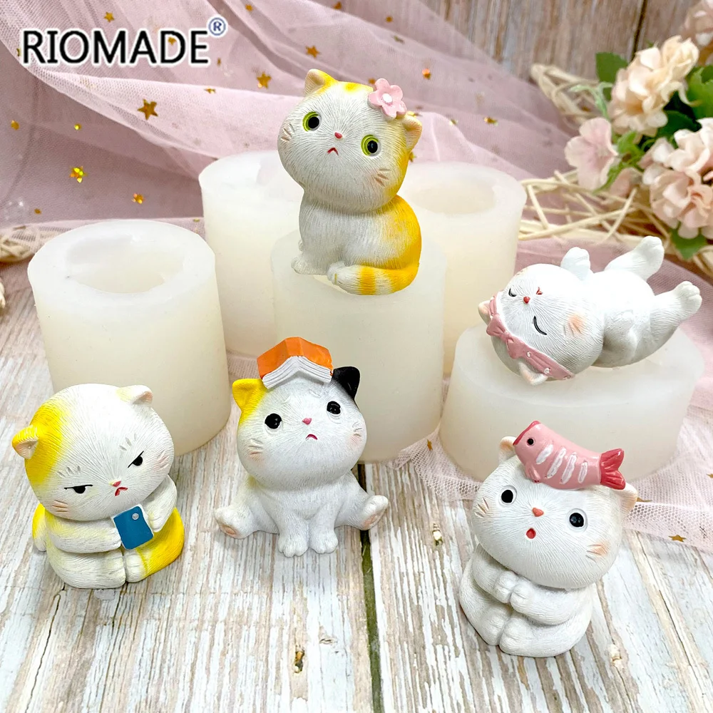 Cute Cat Silicone Mold 3D Cartoon Kitten Animal Mould Chocolate Fondant Cake Decorating Tools Plaster Resin Handmade Molds