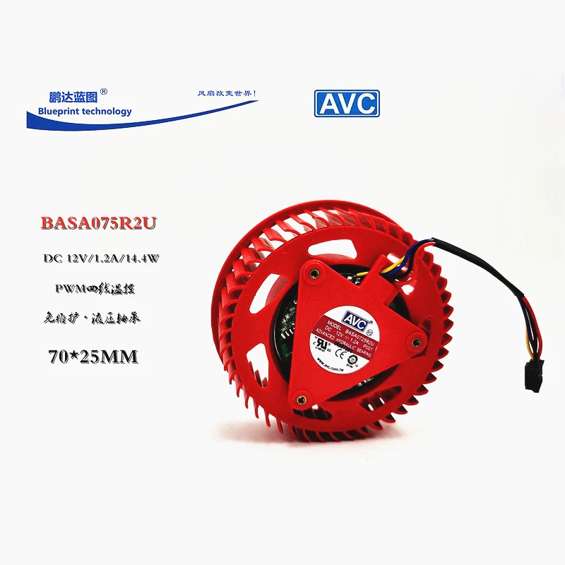 

AVC BASA0725R2U ATI Graphics Card Cooling Fan For ATI HD5970 HD4870 HD5850 HD5870 HD4890 Graphics Card 12V 1.2A 4pin