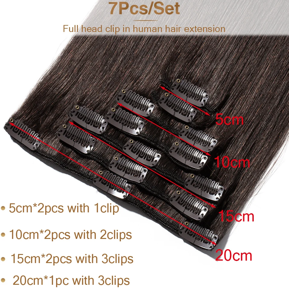 S-noilite 65g Clip In Hair Extensions Human Hair Natural Extension Hair Clips 7Pcs/Set 15