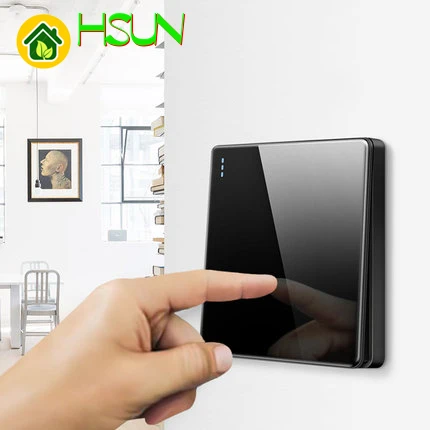 

High-grade 1 2 3 4 gang 1 2 way big panel black switch socket Type 86 Wall 2.5D Cambered Mirror Toughened glass Computer TV