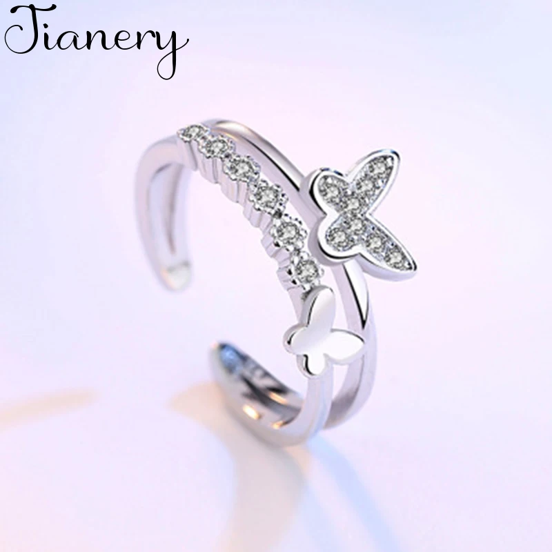 JIANERY Korean Sweet Silver Color Butterfly Rings For Women Punk Antique Rings Boho Statement Jewelry Anillos