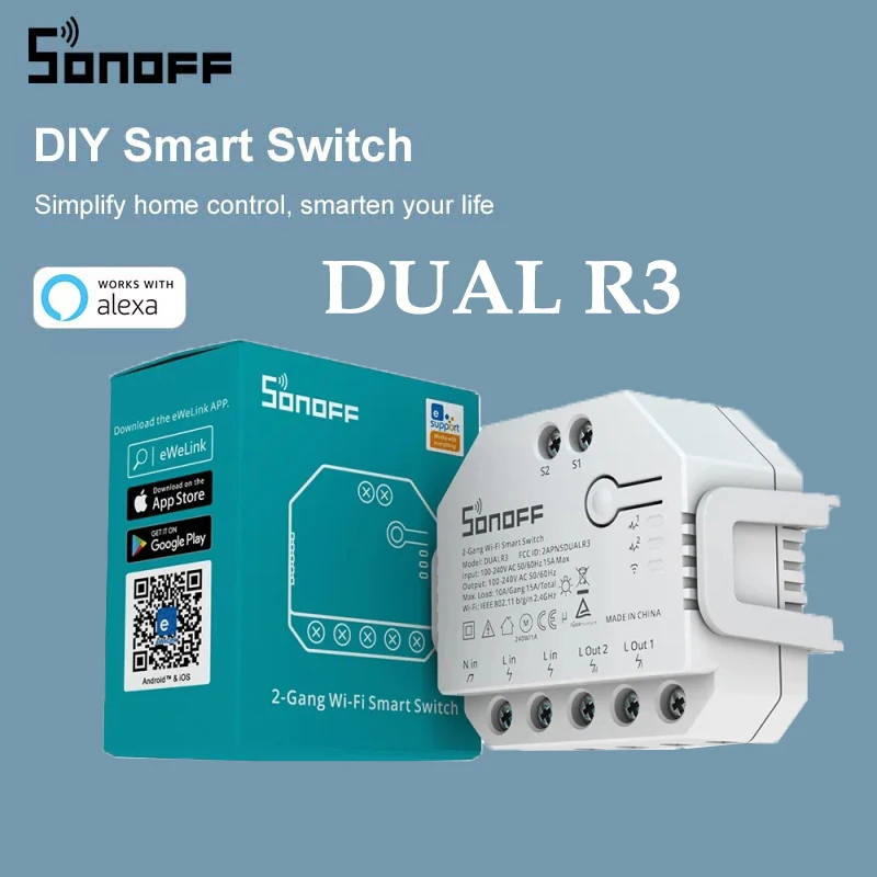 

Новинка реле Sonoff Dual R3 Dualr3 мини-переключатель Wifi двухстороннее Измерение мощности через EWelink Alexa Google Яндекс Алиса умный дом автомат