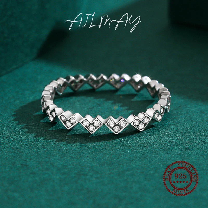 Ailmay Fashion 925 Sterling Silver Romantic Heart Stackable Cubic Zirconia Rings For Women Wedding Anniversary Jewelry 3
