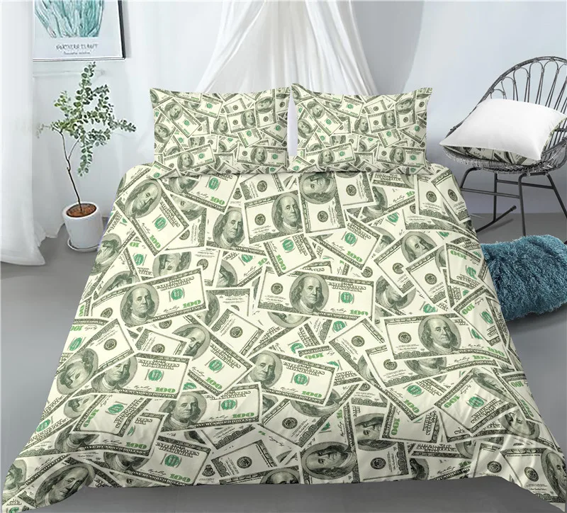 Home Living Luxury 3D Money Print 2/3Pcs Comfortable Duvet Cover PillowCase Bedding Sets Queen and King EU/US/AU Size