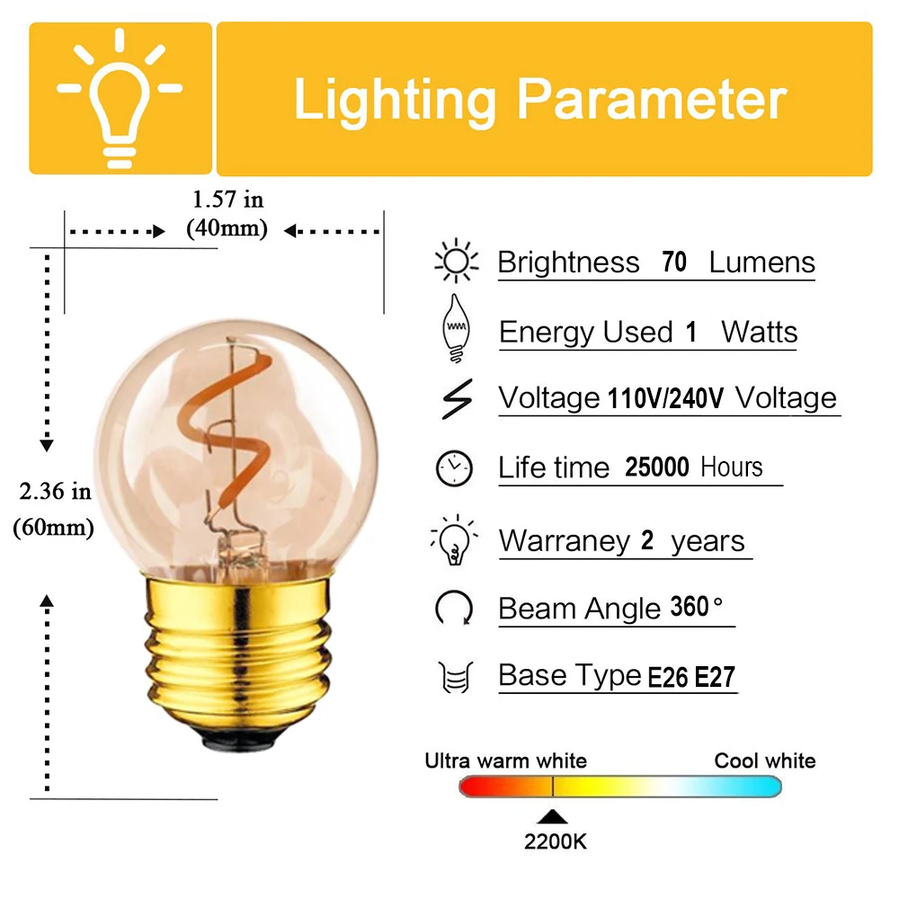 G40 LED Mini Globe Glühbirne 1W 3W Edison Glühlampen Ultra Warm Weiß 2200K Vintage Dekorative string LED Lampe E26 E27 Basis