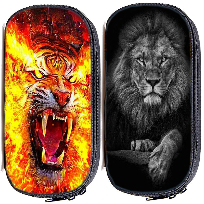 

Animal Lion Tiger Wolf Pencil Bag Cool School Pencil Cases Girls Makeup Bags Kids Pencilcase Boys School Box Students Pen Bag