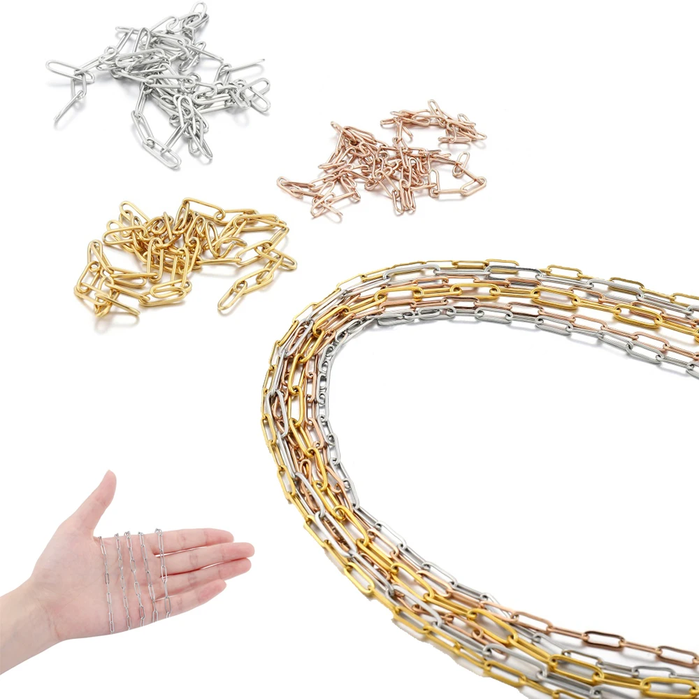 1M Stainless Steel Paperclip Chain Link Necklace Sterling Flat Oval Cable Chain For DIY Bracelet Jewelry Making Accessories