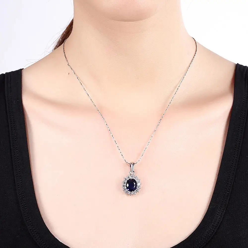 Elegant Oval Princess Diana William Sapphire Pendant Necklace for Women 100% 925 Sterling Silver Charms Necklace Jewelry