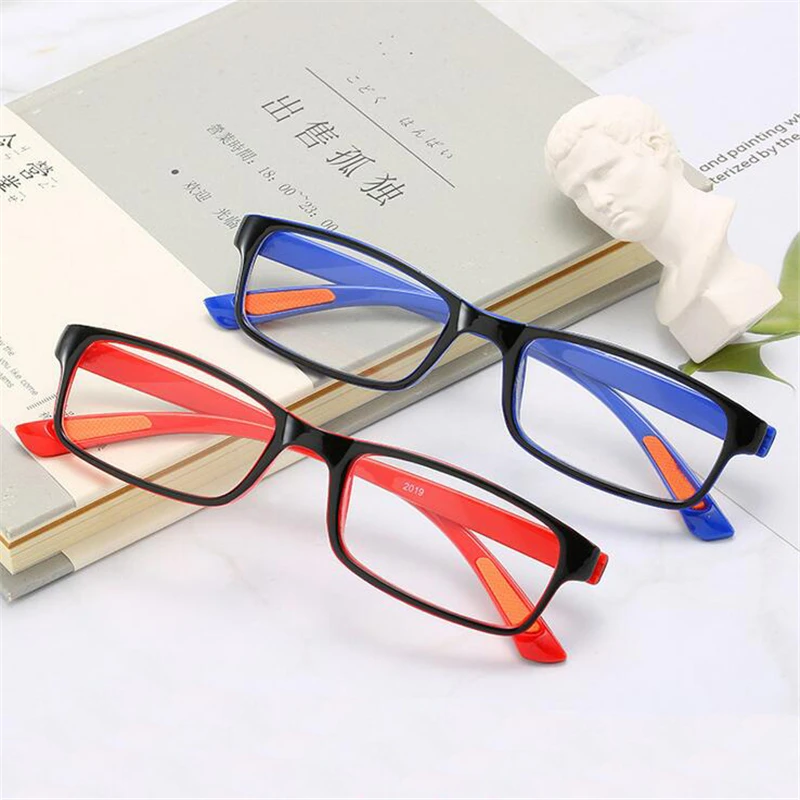 Ultra-light TR90 Square Myopia Glasses With Degree Women Men Student Prescription Eyeglasses Black-Red Frame -0.5 -1.0 To -6.0