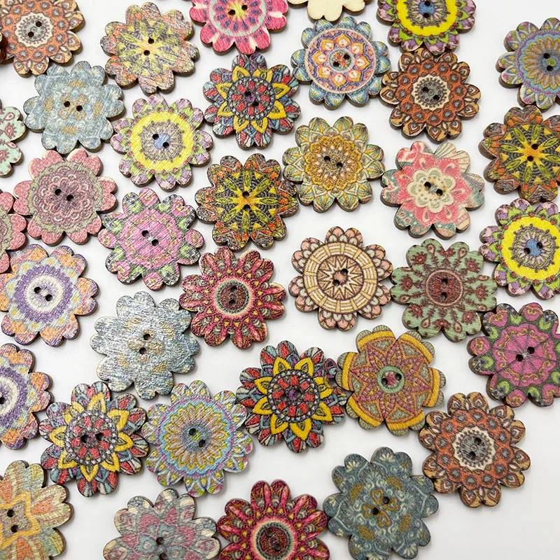 50pcs 20/25mm Painted Gear Wood Buttons for Handwork Sewing Scrapbook Clothing Crafts Gift Card WB818