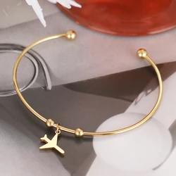 CACANA 316L In Acciaio Inox Aperto Del Braccialetto di Colore Dell'oro Aeromobili Semplice Gioielli Alla Moda Per I Braccialetti Delle Donne di Cerimonia Nuziale dei Regali Del Partito