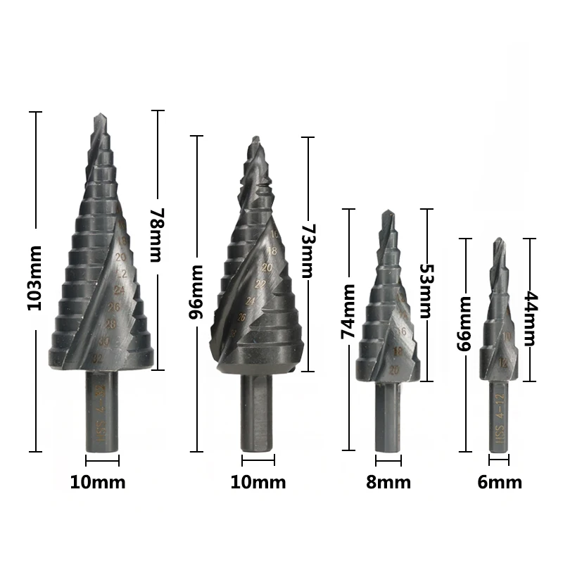 HSS 4-12/20/32mm The Pagoda Shape Hole Cutter 6-30mm Spiral Cobalt Coated Step Cone Drill Bit For Wood Power Tools