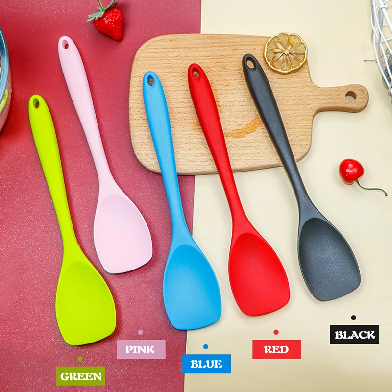 Heat Resistant Silicone Spoon Kitchen Spatula Frying Pan Shovel Mixing Scraper Bakeware Utensil Handle Scraper Cookware Tool