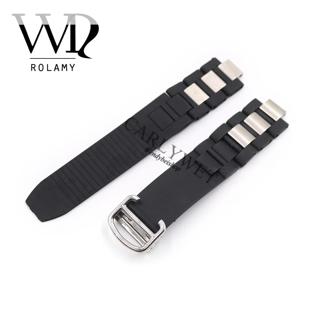 

Rolamy TOP GRADE 20mm*10mm Black Replacement Silicone Rubber Wrist Watch Band with Clasp F 21 Chronograph