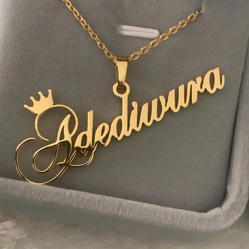 Personalized Crown Name Necklaces For Women Stainless Steel Custom Name Necklace Nameplate Pendant Customized Jewelry Praty Gift