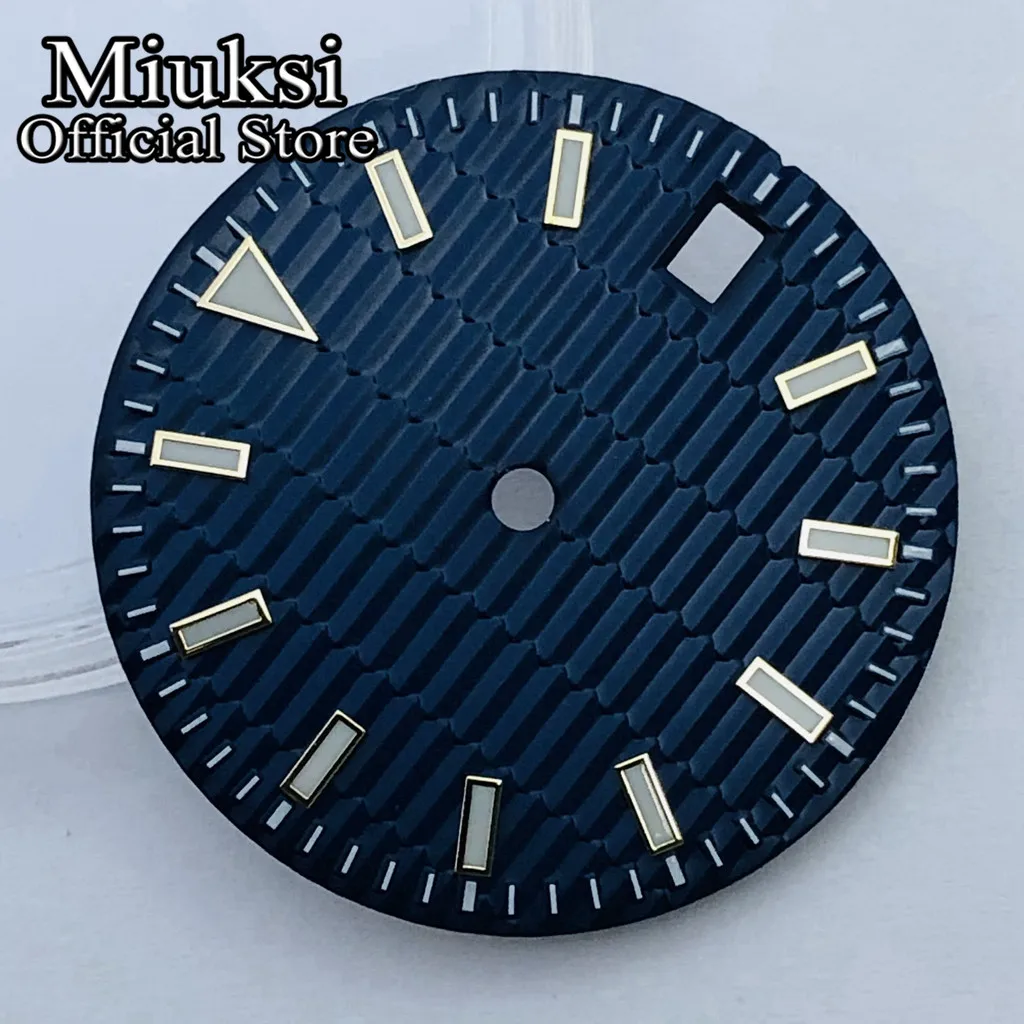 Miuksi 29mm black white gold dial luminous watch dial fit NH35 movement